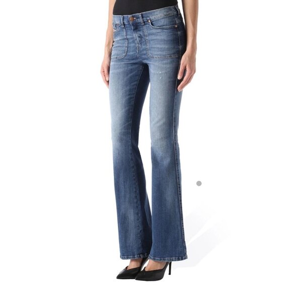 $198 Diesel Women’s Sandy B-Patch Slim Bootcut Jeans Regular Waist Blue Size 26 - Picture 5 of 16